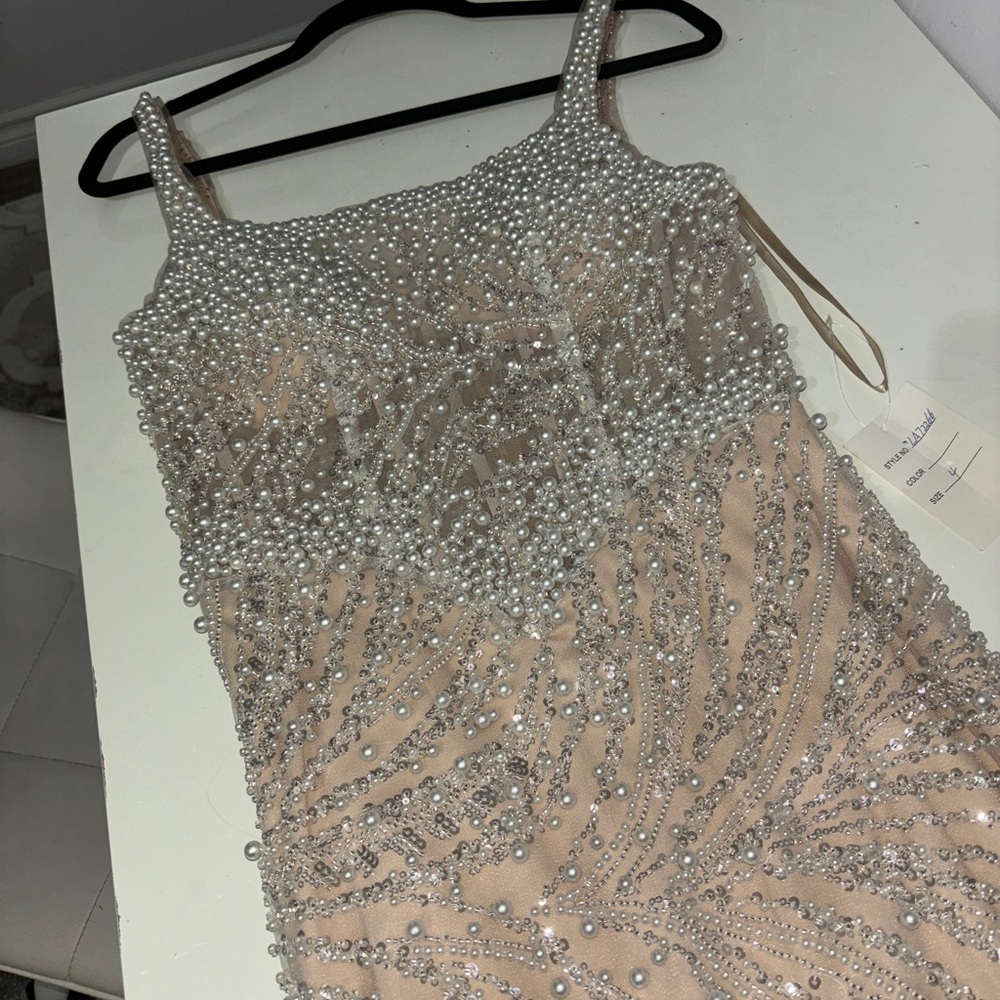 Evening Gown Pearl Beaded Show Stopping Elegant Dress - Picture 8 of 12